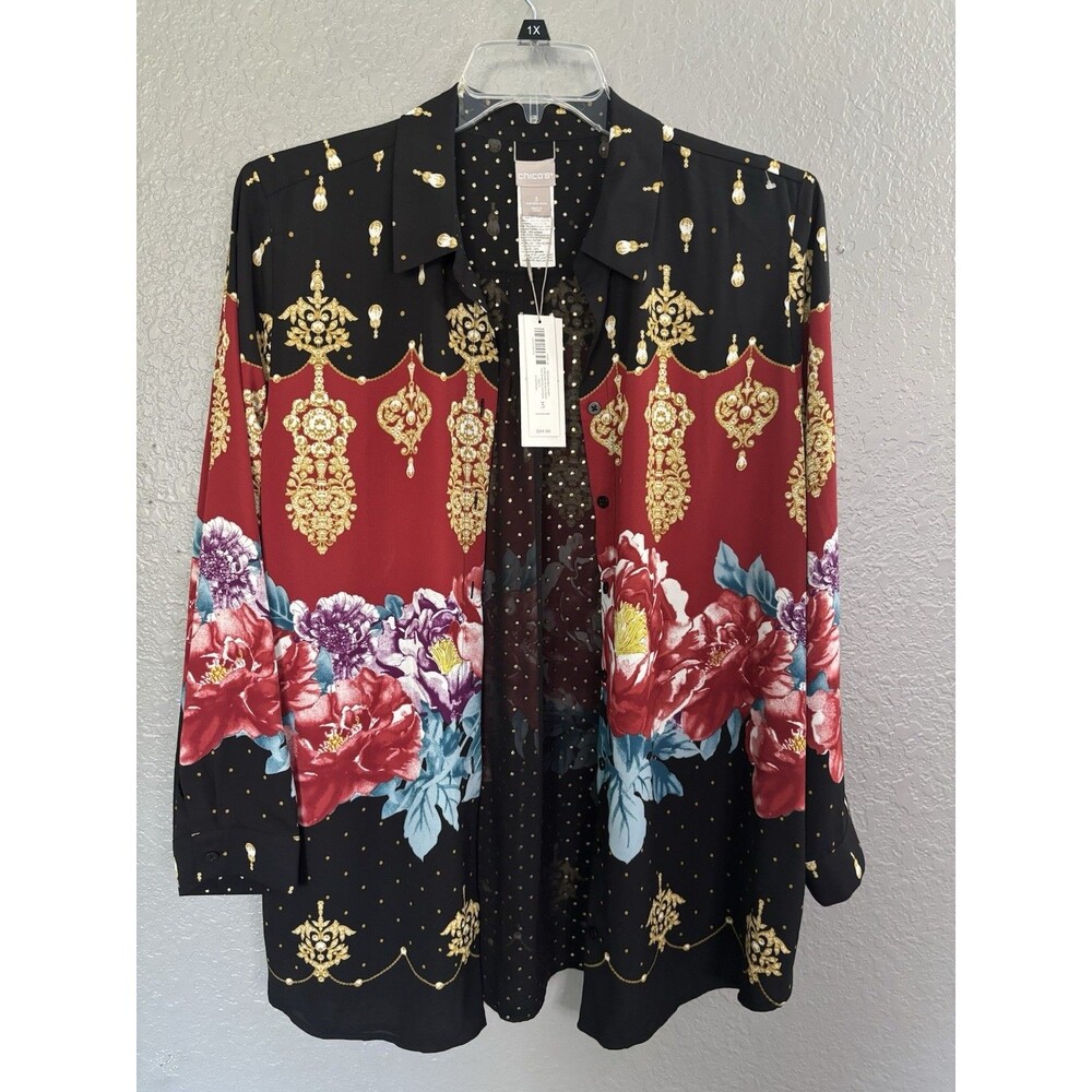 Chico’s Reversible Button-Up Shirt Polka Dot Paisley Multicolor Size 3